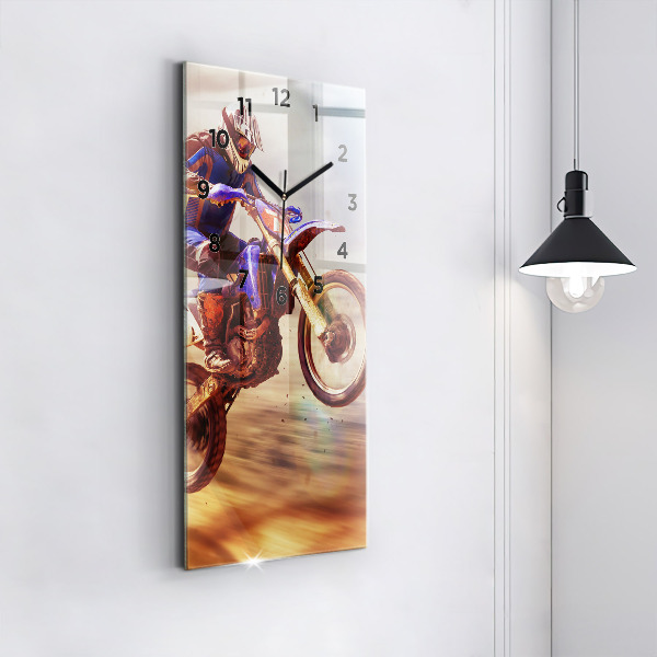 Ceas vertical de perete din sticlă Motocross Enduro