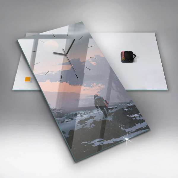 Ceas vertical de perete din sticlă Astronauții Calea Lactee