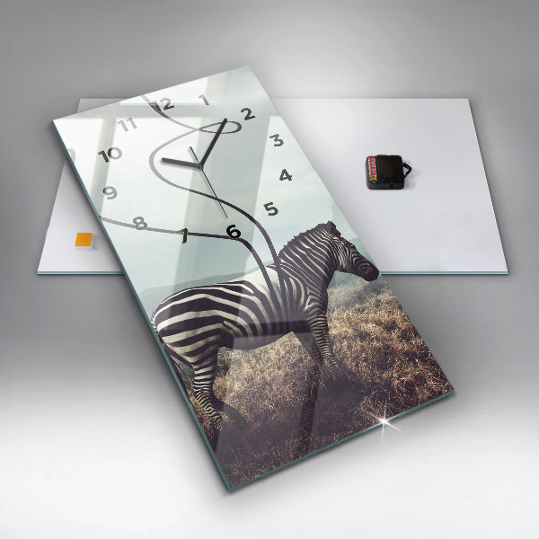 Ceas vertical de perete din sticlă Zebra – Abstracție