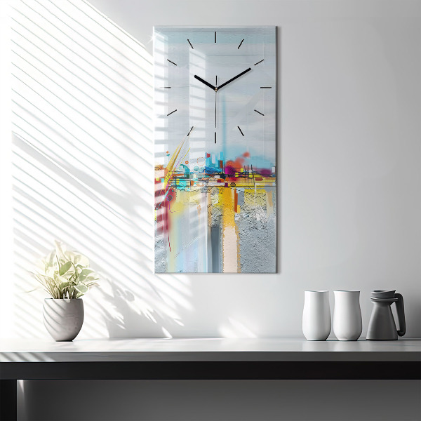 Ceas vertical de perete din sticlă Peisaj abstract de ulei