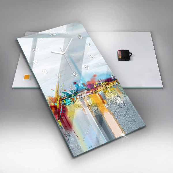 Ceas vertical de perete din sticlă Peisaj abstract de ulei