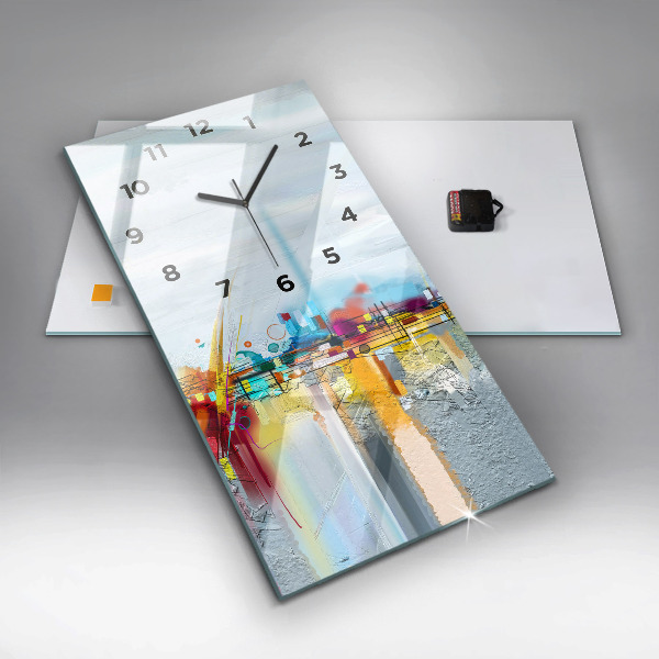 Ceas vertical de perete din sticlă Peisaj abstract de ulei