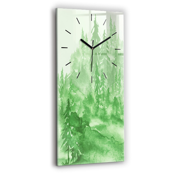 Ceas vertical de perete din sticlă Pictură verde de pădure