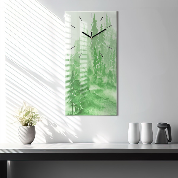 Ceas vertical de perete din sticlă Pictură verde de pădure