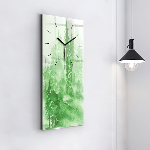 Ceas vertical de perete din sticlă Pictură verde de pădure