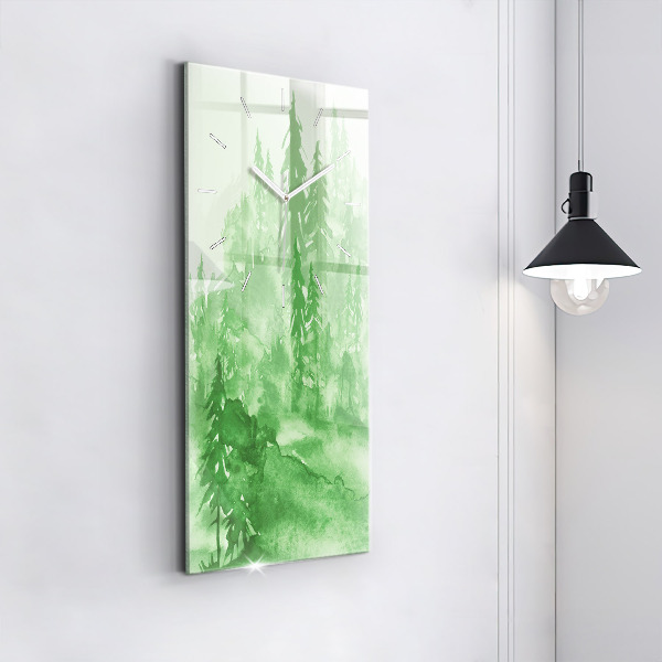 Ceas vertical de perete din sticlă Pictură verde de pădure