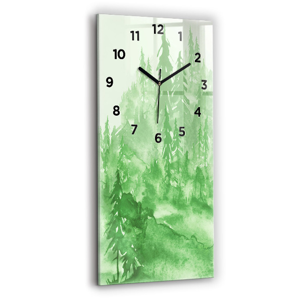 Ceas vertical de perete din sticlă Pictură verde de pădure