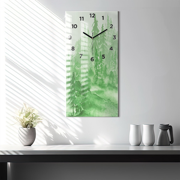 Ceas vertical de perete din sticlă Pictură verde de pădure
