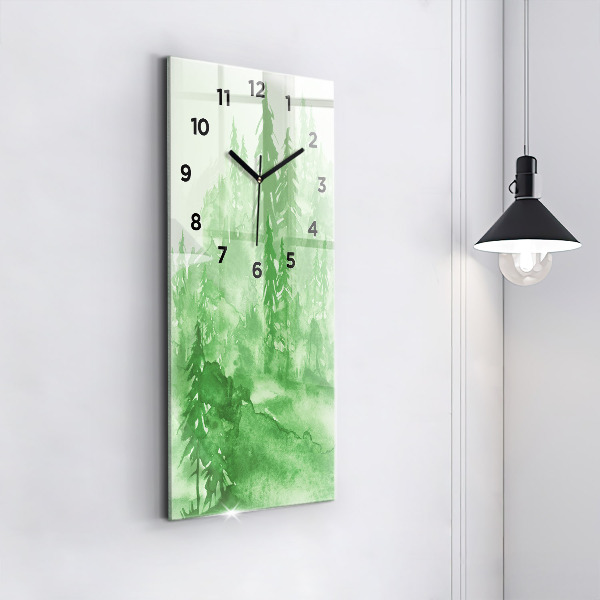 Ceas vertical de perete din sticlă Pictură verde de pădure
