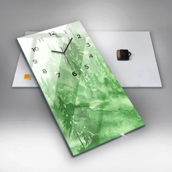 Ceas vertical de perete din sticlă Pictură verde de pădure