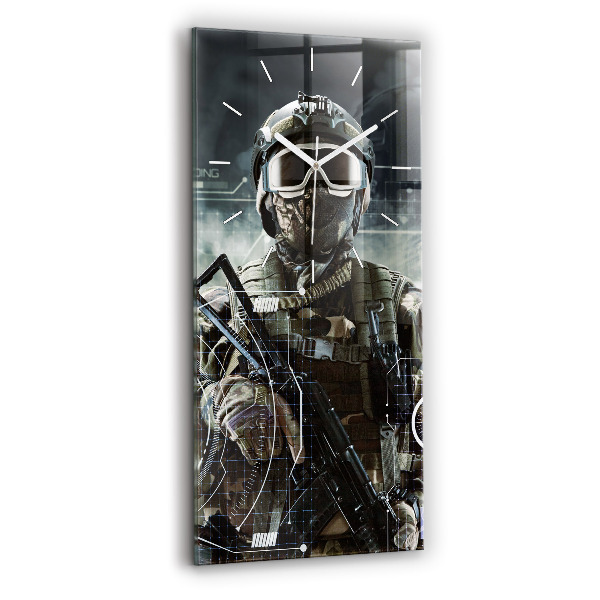 Ceas vertical de perete din sticlă Soldat cu o armă