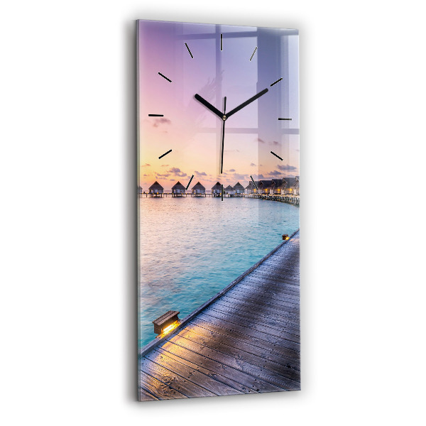 Ceas vertical de perete din sticlă Apus de soare din Maldive
