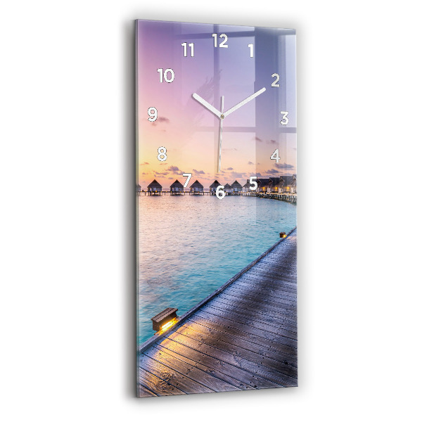 Ceas vertical de perete din sticlă Apus de soare din Maldive