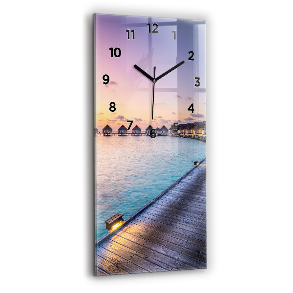 Ceas vertical de perete din sticlă Apus de soare din Maldive