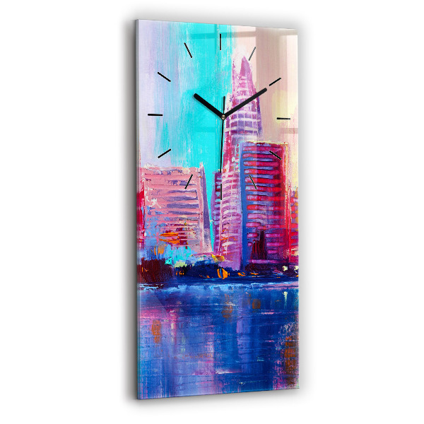 Ceas vertical de perete din sticlă Abstracția zgârie-norilor