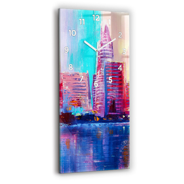 Ceas vertical de perete din sticlă Abstracția zgârie-norilor