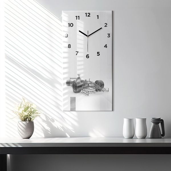 Ceas vertical de perete din sticlă Design mașină F1