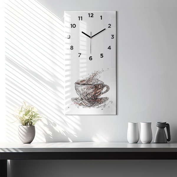 Ceas vertical de perete din sticlă ceașcă de cafea