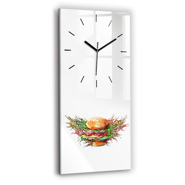 Ceas vertical de perete din sticlă Burger cu brânză XXL