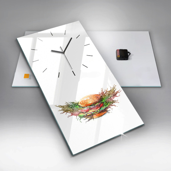 Ceas vertical de perete din sticlă Burger cu brânză XXL