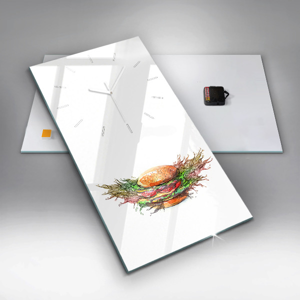 Ceas vertical de perete din sticlă Burger cu brânză XXL