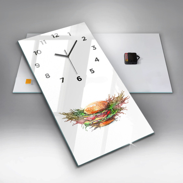 Ceas vertical de perete din sticlă Burger cu brânză XXL