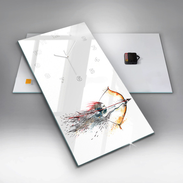 Ceas vertical de perete din sticlă Războinic în timpul vânătorii