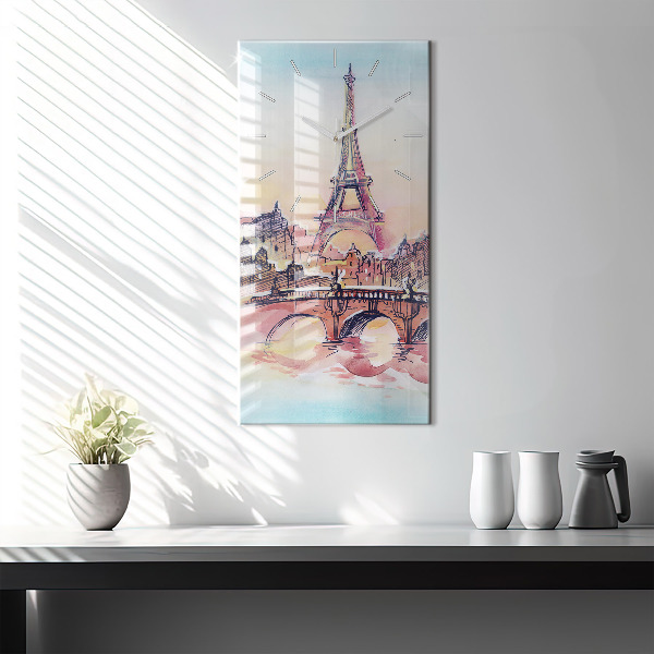 Ceas vertical de perete din sticlă Peisaj pictat din Paris