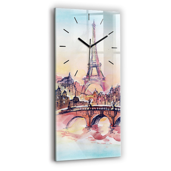 Ceas vertical de perete din sticlă Peisaj pictat din Paris