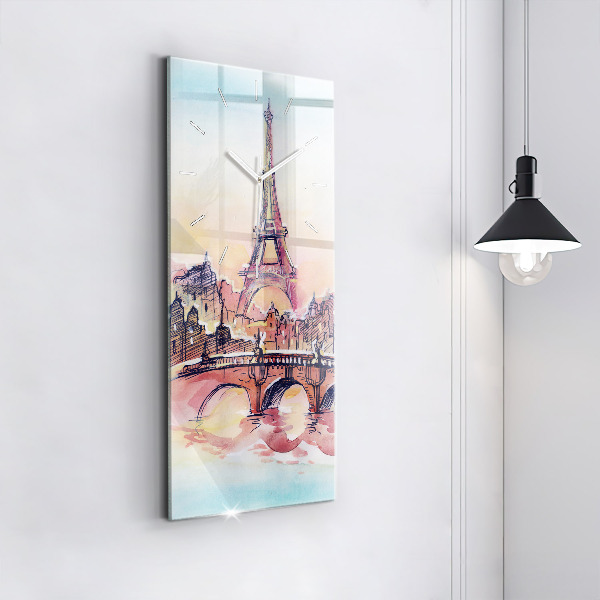 Ceas vertical de perete din sticlă Peisaj pictat din Paris