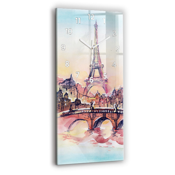 Ceas vertical de perete din sticlă Peisaj pictat din Paris