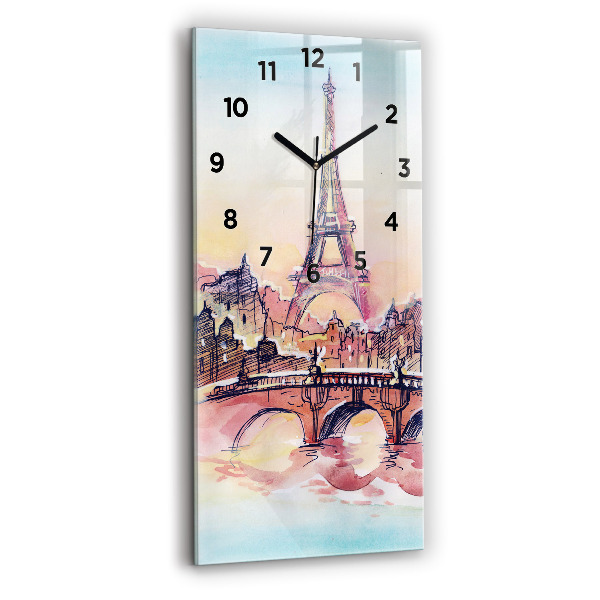 Ceas vertical de perete din sticlă Peisaj pictat din Paris