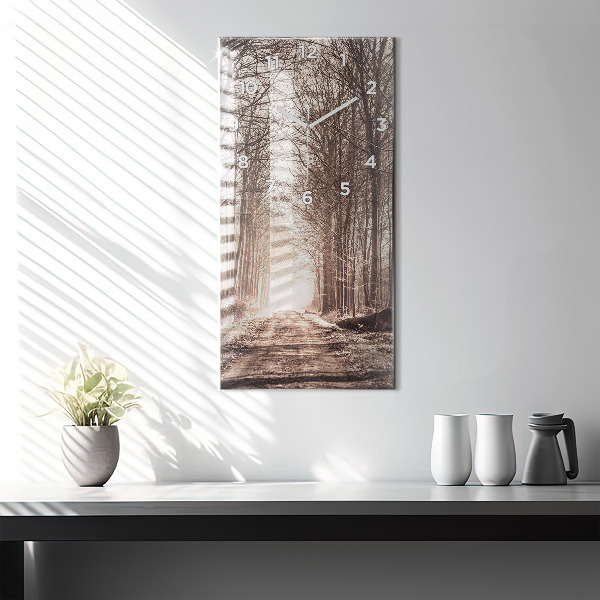 Ceas vertical de perete din sticlă Poteca în sepia