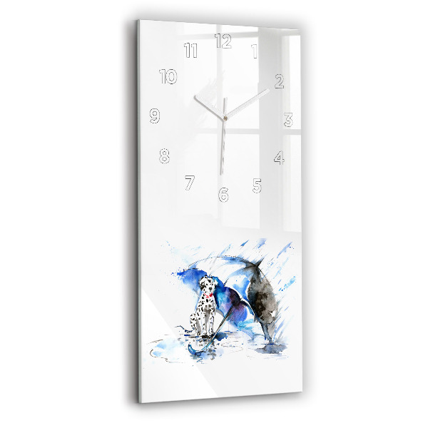 Ceas vertical de perete din sticlă Dalmatian și umbrelă