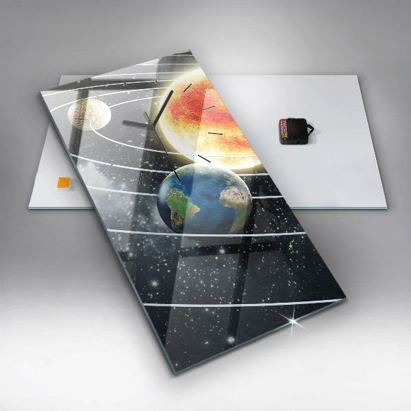 Ceas vertical de perete din sticlă Sistemul solar