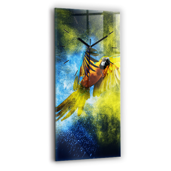 Ceas vertical de perete din sticlă Papagal colorat