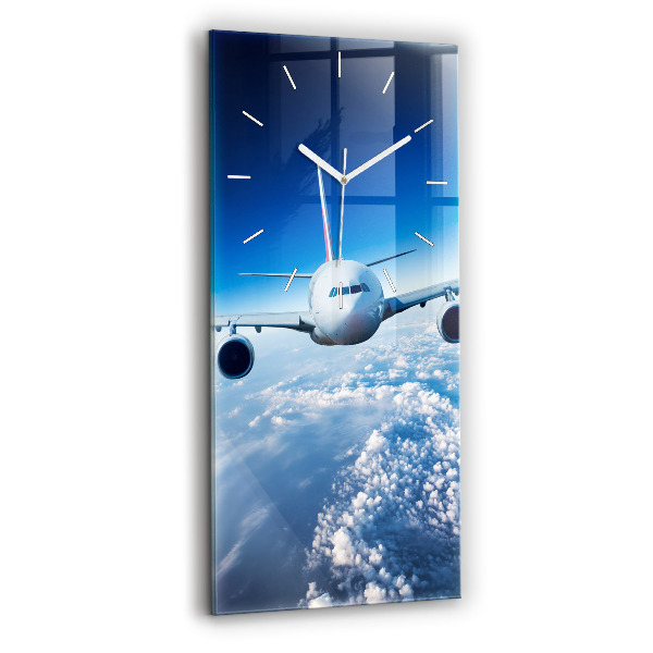 Ceas vertical de perete din sticlă Avion și nori