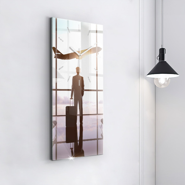 Ceas vertical de perete din sticlă Omul la aeroport