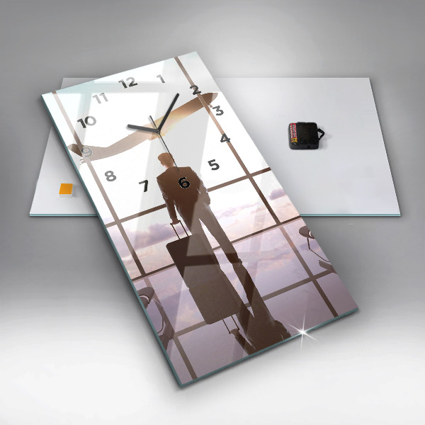Ceas vertical de perete din sticlă Omul la aeroport