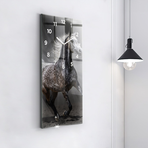 Ceas vertical de perete din sticlă Cal în galop