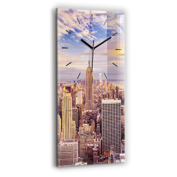 Ceas vertical de perete din sticlă Apus de soare New York