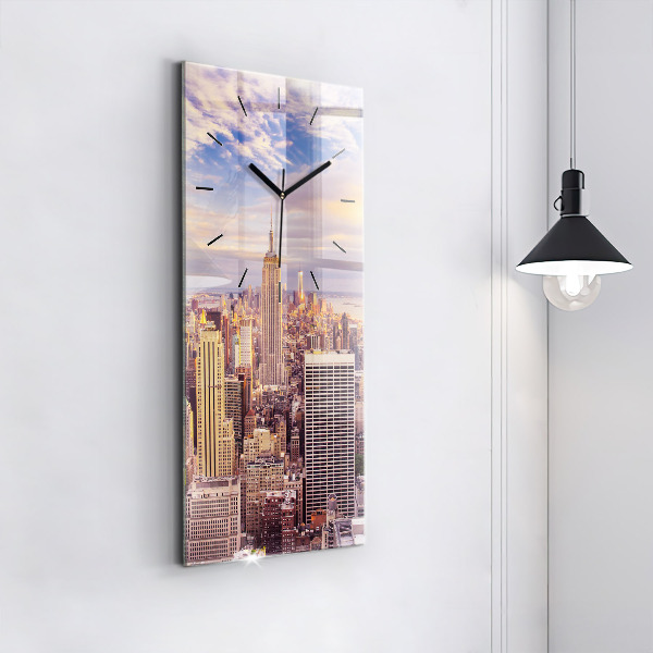 Ceas vertical de perete din sticlă Apus de soare New York