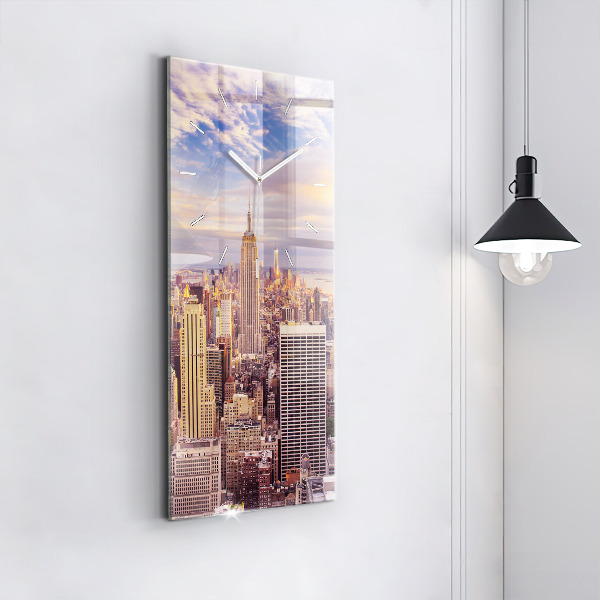 Ceas vertical de perete din sticlă Apus de soare New York