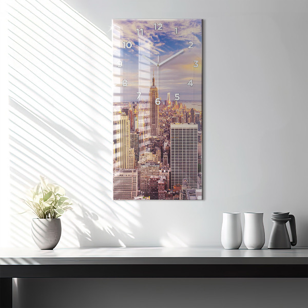 Ceas vertical de perete din sticlă Apus de soare New York