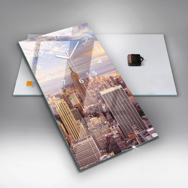 Ceas vertical de perete din sticlă Apus de soare New York