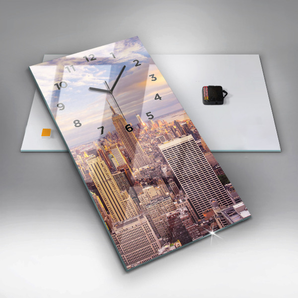 Ceas vertical de perete din sticlă Apus de soare New York