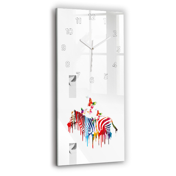Ceas vertical de perete din sticlă Zebră colorată