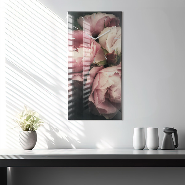 Ceas vertical de perete din sticlă Buchet de trandafiri roz