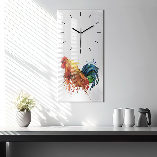 Ceas vertical de perete din sticlă Cocoș colorat