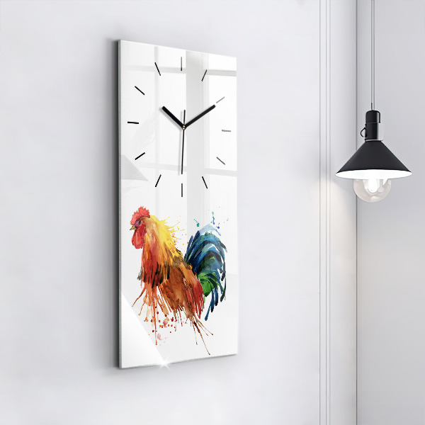 Ceas vertical de perete din sticlă Cocoș colorat
